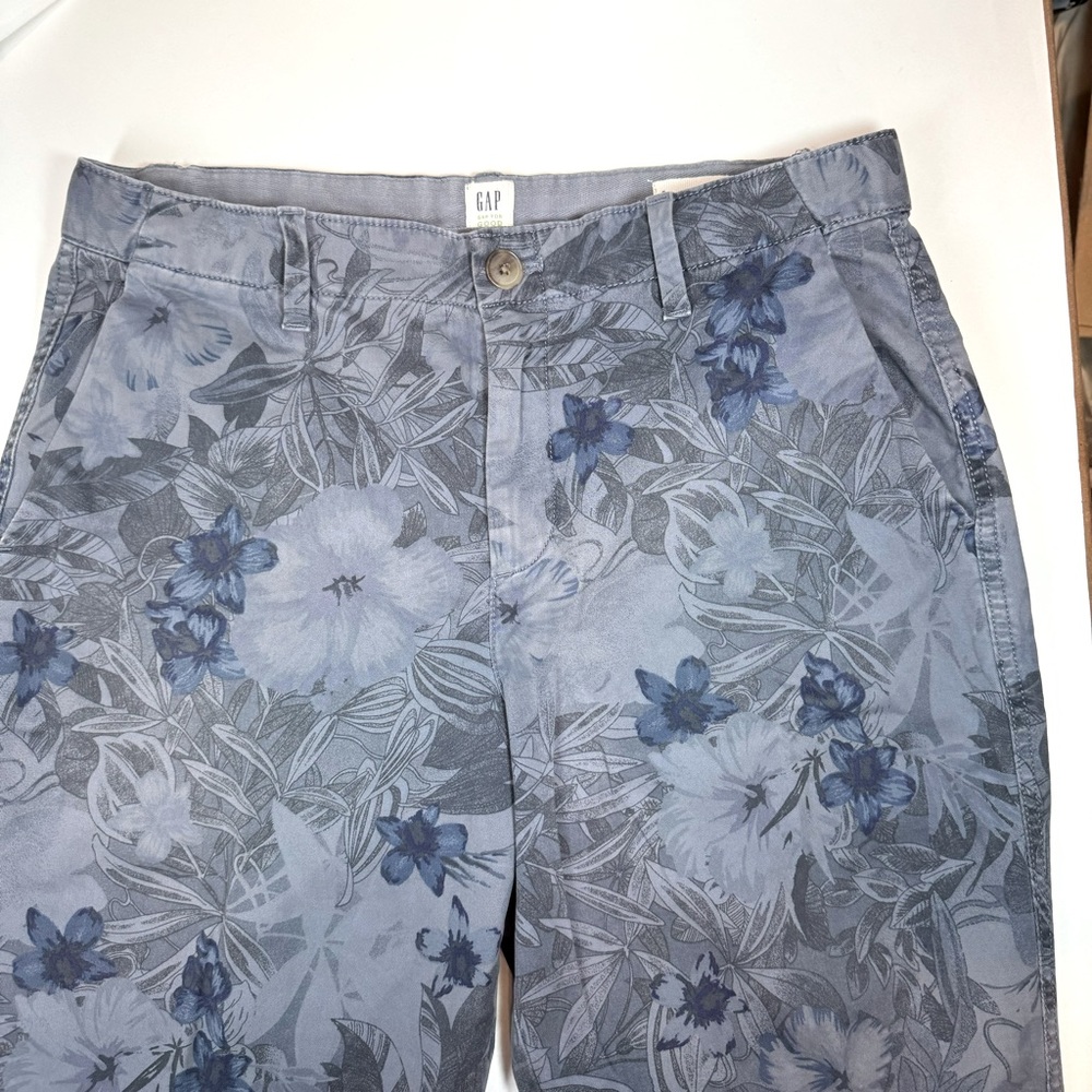 GAP Girlfriend Chino Pants Floral Hibiscus Faded Blue Print Jeans Cotton Size 6 - Picture 3 of 16